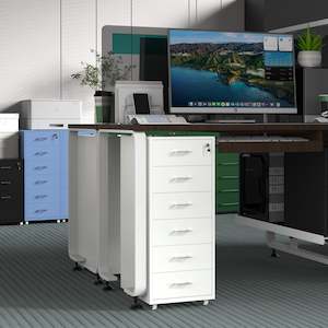 Gorilla Office - Mobile Metal 6 Drawer Cabinet - Traffic White