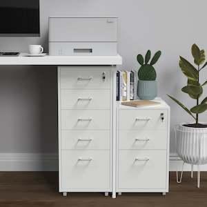 Gorilla Office - Mobile Metal 5 Drawer Cabinet - Traffic White