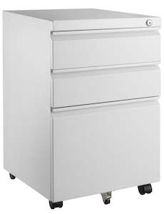 Gorilla Office: 3 Drawer Mobile File Cabinet With Lock & Castor Wheel (White)