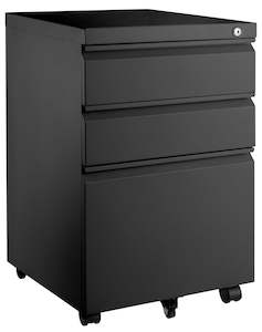 Gorilla Office-3 Drawer Mobile File Cabinet With Lock & Castor Wheel ( Black)