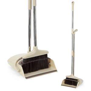 Household appliance: CLEANFOK Height Adjustable Broom and Dustpan Set - Khaki