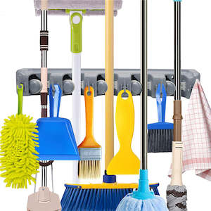 Household appliance: Hanging Mop & Broom Organiser - 5 Slots / 6 Hooks