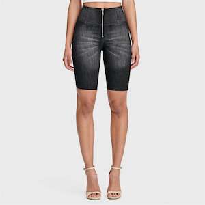 WR.UP® Denim - High Waisted - Biker Shorts - Black + Black Stitching