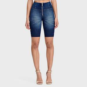 WR.UP® Denim - High Waisted - Biker Shorts - Dark Blue + Blue Stitching