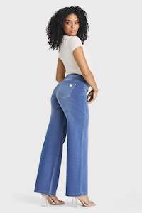 Full Length Freddy Fashion And Denim Pants: N.O.W® Denim Limited Edition - High Waisted - Wide Leg - Light Blue + Yellow Stitching