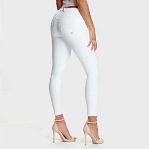 Mid Rise Faux Leather Pants: WR.UP® Faux Leather - Mid Rise - 7/8 Length - White