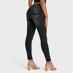 WR.UP® SNUG Distressed Jeans - High Waisted - 7/8 Length - Black + Black Stitching