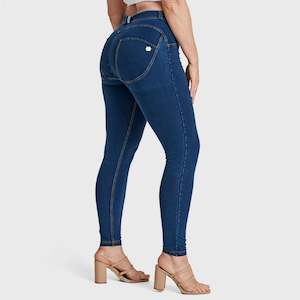 WR.UP® Curvy Denim - High Waisted - Full Length - Dark Blue + Yellow Stitching