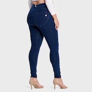 WR.UP® Curvy Denim - High Waisted - Full Length - Dark Blue + Blue Stitching