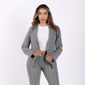 Made In Italy Checkered Suit Blazer - Grey Plaid