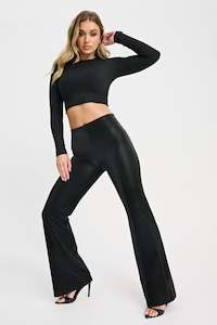 Full Length Freddy Fashion And Denim Pants: WR.UP® Velvet Faux Leather - High Waisted - Super Flare - Black