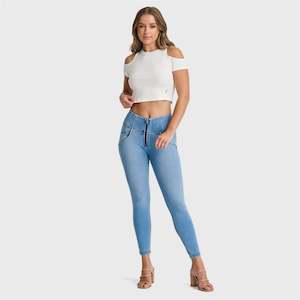 WR.UP® SNUG Jeans - High Waisted - 7/8 Length - Light Blue + Yellow Stitching