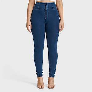 WR.UP® Curvy Denim - Zip High Waisted - Full Length - Dark Blue + Blue Stitching