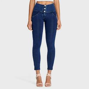 WR.UP® Denim - 3 Button High Waisted - 7/8 Length - Dark Blue + Blue Stitching