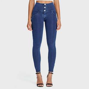 WR.UP® Denim - 3 Button High Waisted - Full Length  - Dark Blue + Blue Stitching