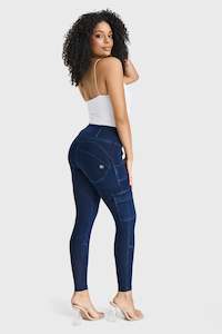 WR.UP® Cargo Denim - High Waisted - 7/8 Length - Dark Blue + Blue Stitching