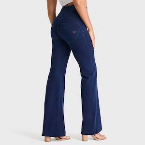 Flares: WR.UP® Denim - High Waisted - Super Flare - Dark Blue + Blue Stitching