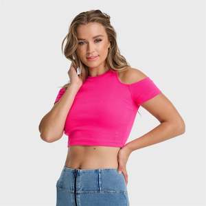 Warehouse Sale Womens Tops: Cropped Cut Out T Shirt - Pink