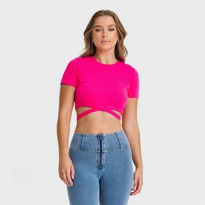 Warehouse Sale Womens Tops: Cropped Wrap Around T Shirt - Pink