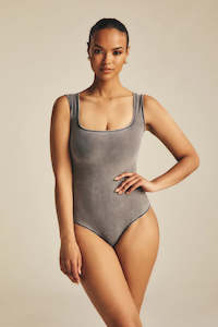 Scoop Neck Bodysuit - Grey Denim