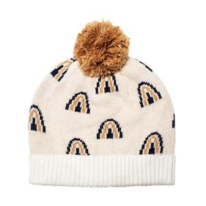 Rainbow Beanie - Navy/Oatmeal  3-6 months