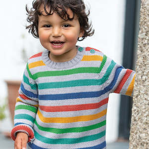 Clothing: Grey Marle Rainbow Stripe Cotton Jumper (3 - 4 years)