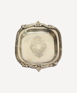 Bed and Bath: Small Square Silver Tray with Beading