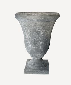 Garden and Outdoor: Small Bell Shape Urn with Base Lava Raw Grey