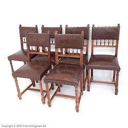 Set of Six French Antique Leather Chairs