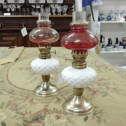 Antique: Pair of White Ceramic Oil Lamps