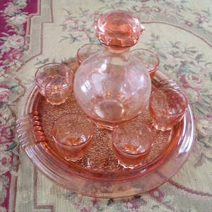 Vintage Rose Glass Decanter Set