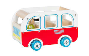 Moulin Roty | La Grande Famille red wooden bus with Julius | Age: 18M+