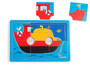 Moulin Roty | Wooden Multi-Level Puzzle | Theme: All Aboard | Age: 2Y+