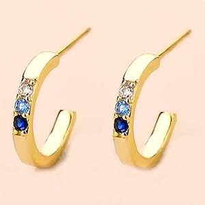 18K Gold Hoop Earrings "Carlene" (Blue)