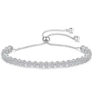 Silver Adjustable Flower Tennis Bracelet "Ensley"