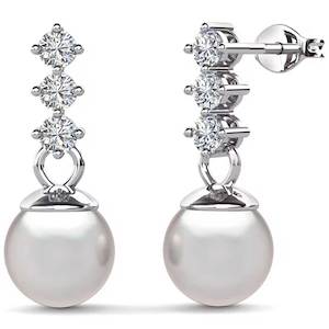 Silver Moissanite Pearl Drop Earrings "Abilene"