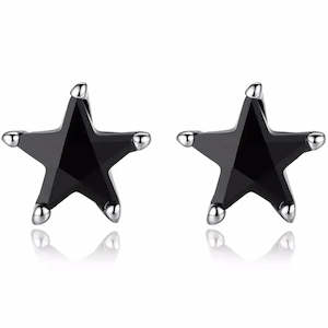 Silver Black Star Stud Earrings "Chandelle"