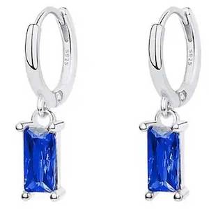 Direct selling - jewellery: 925 Sterling Silver CZ Diamond Huggie Earrings "Lucy" (Blue)