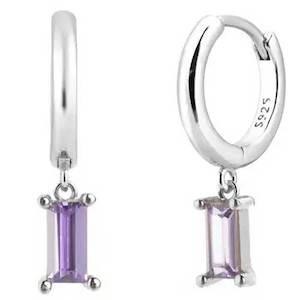 925 Sterling Silver CZ Diamond Huggie Earrings "Lucy" (Amethyst)