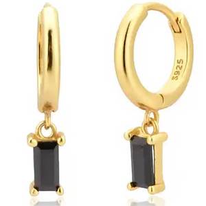 18K Gold CZ Diamond Huggie Earrings "Lucy" (Black)