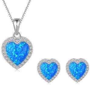 925 Sterling Silver Crystal Opal Jewellery Set "Camilla" (Blue)