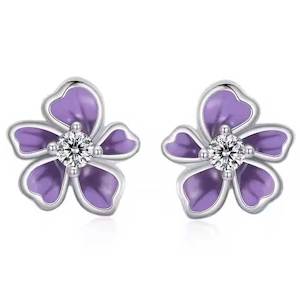 Silver Purple Flower Stud Earrings "Fiala"