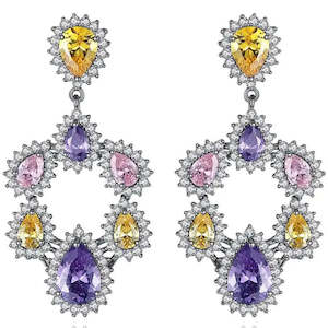 Coloured Crystal Evening Earrings "Shiro"