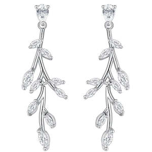 18K White Gold Crystal Leaf Earrings "Marianne"