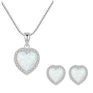 925 Sterling Silver Crystal Opal Jewellery Set "Camilla" (White)