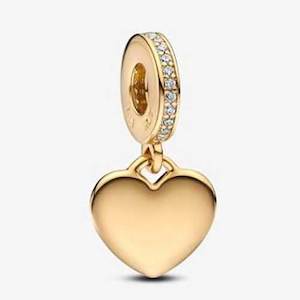 18K Gold Dangle CZ Diamond Heart Charm