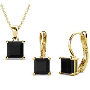 18K Yellow Gold Crystal Jewellery Set "Tipene" (Black)