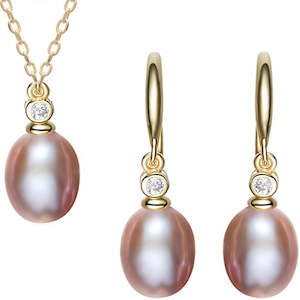 18K Gold Crystal Pearl Jewellery Set "Natashia" (Grape)