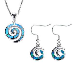 925 Sterling Silver Koru Jewellery Set "Amiria" (Blue)