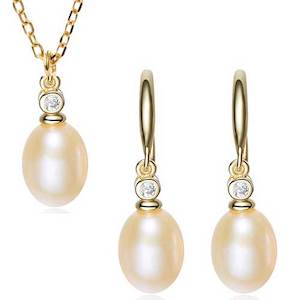 18K Gold Pearl Crystal Jewellery Set "Natashia" (Peach)